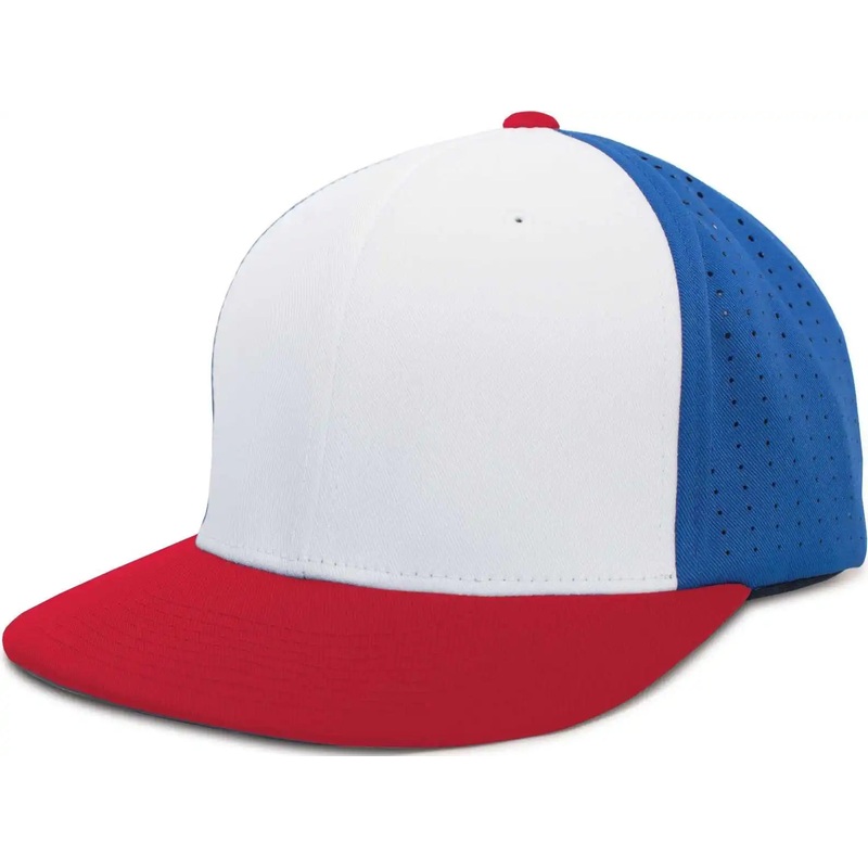 Pacific Headwear ES474 Perforated F3 Performance Flexfit Cap – White Royal Red