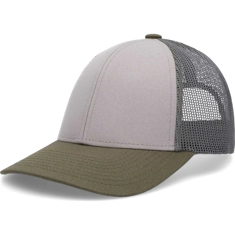 Pacific Headwear P114 Low-Pro Trucker Cap – Heather Grey Light Charcoal Moss