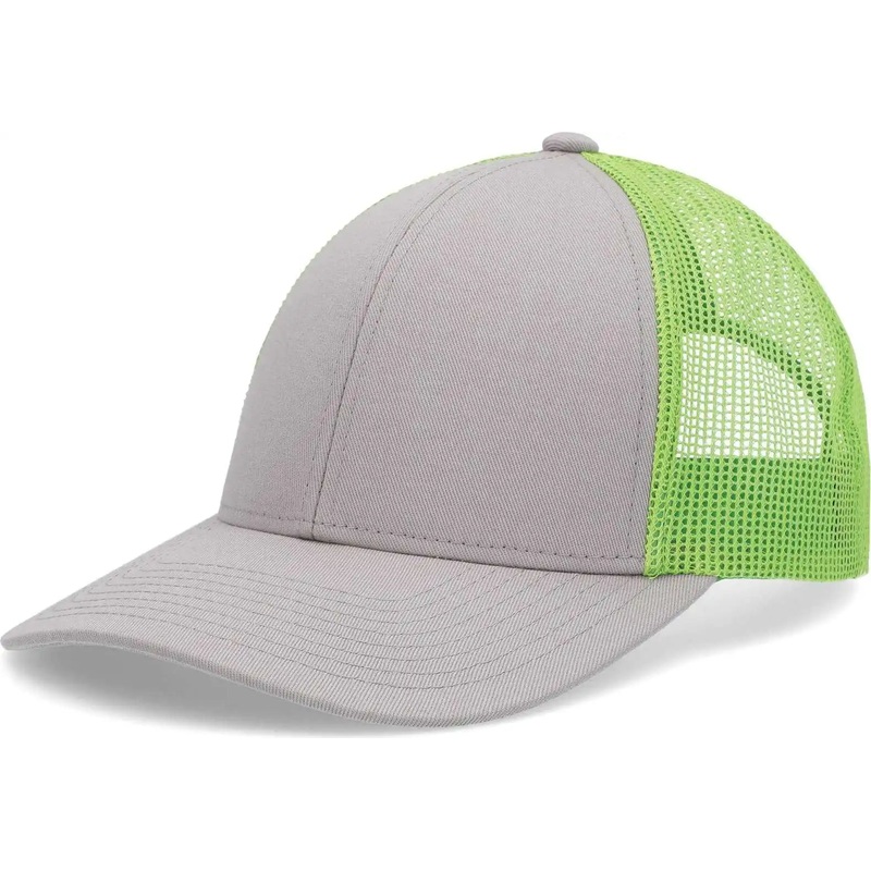Pacific Headwear P114 Low-Pro Trucker Cap – Heather Grey Neon Green Heather Grey