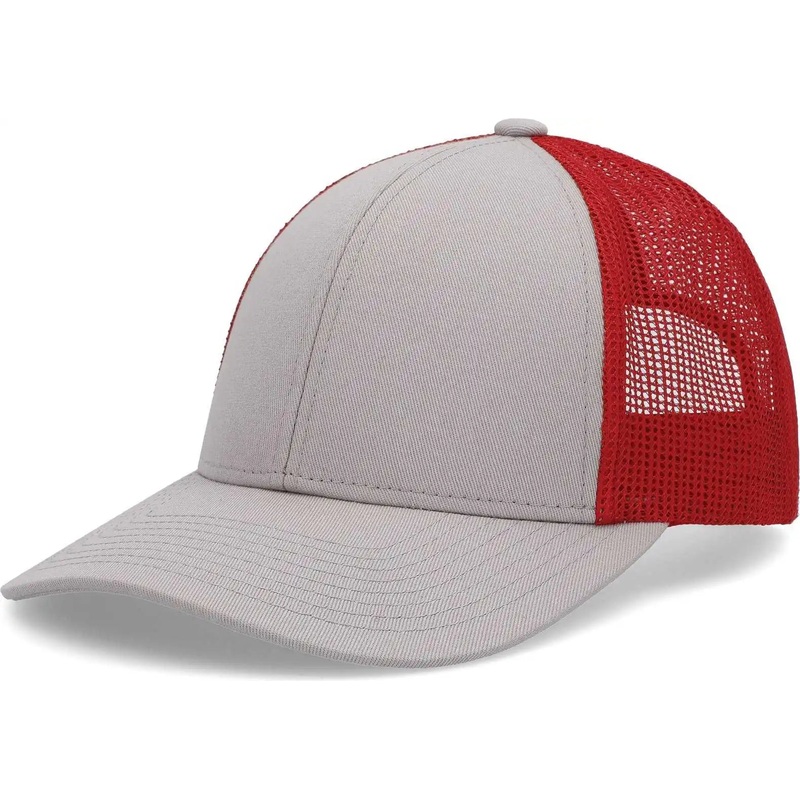 Pacific Headwear P114 Low-Pro Trucker Cap – Heather Grey Red Heather Grey