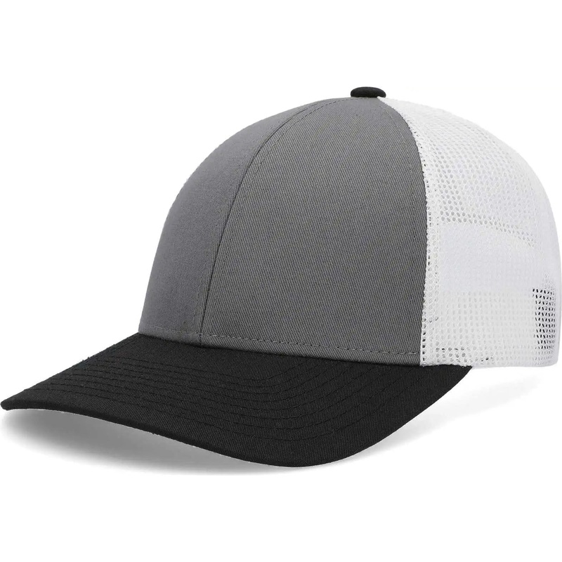 Pacific Headwear P114 Low-Pro Trucker Cap – Light Charcoal White Black