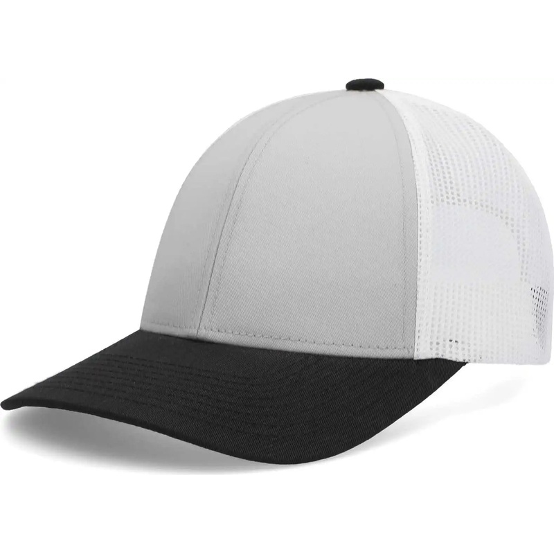 Pacific Headwear P114 Low-Pro Trucker Cap – Silver White Black