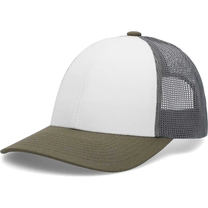 Pacific Headwear P114 Low-Pro Trucker Cap – White Light Charcoal Moss