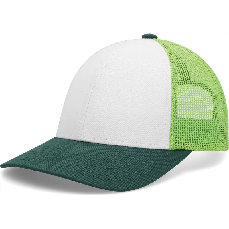 Pacific Headwear P114 Low-Pro Trucker Cap – White Lime Dark Green