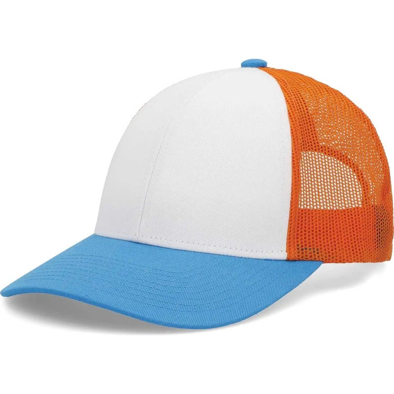 Pacific Headwear P114 Low-Pro Trucker Cap – White Neon Orange Panther Teal