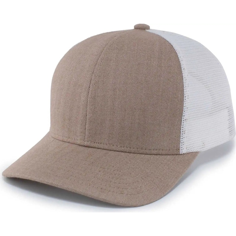 Pacific Headwear P124 Herringbone Trucker Cap – Khaki White Khaki