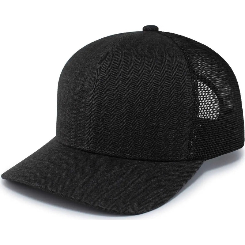 Pacific Headwear P124 Herringbone Trucker Cap – Light Charcoal Black Light Charcoal