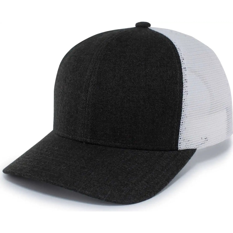 Pacific Headwear P124 Herringbone Trucker Cap – Light Charcoal White Light Charcoal