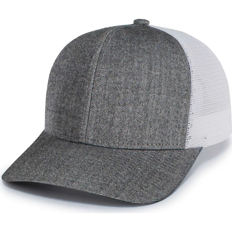 Pacific Headwear P124 Herringbone Trucker Cap – Light Grey White Light Grey