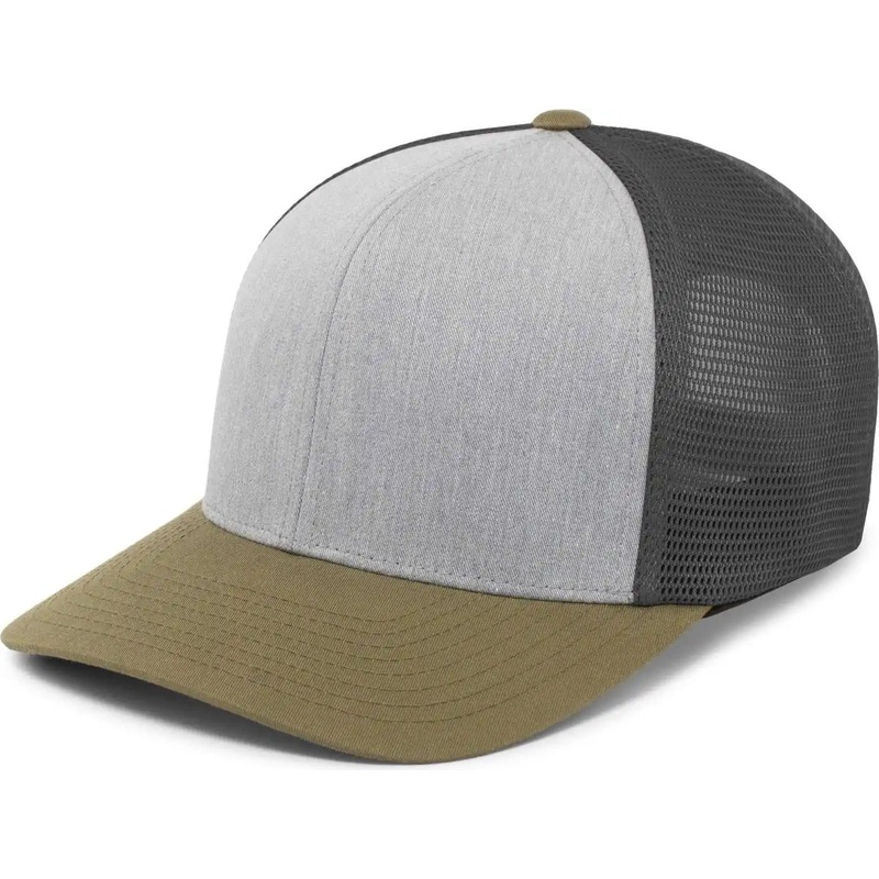 Pacific Headwear P151 Trucker Pacflex Snapback Cap – Heather Grey Lt Charcoal Moss Green