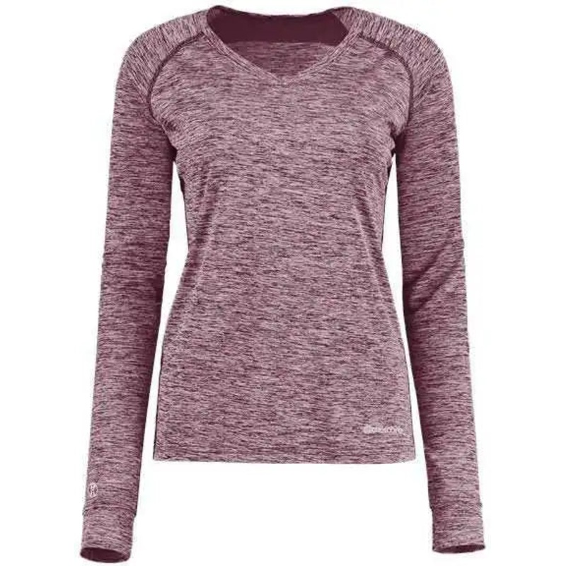 Holloway 222770 Women’s Electrify CoolCore Long Sleeve V-Neck T-Shirt – Maroon Heather
