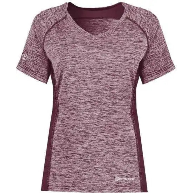 Holloway 222771 Women’s Electrify CoolCore V-Neck T-Shirt – Maroon Heather