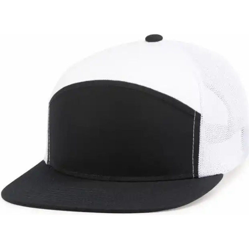 Pacific Headwear P787 6-Panel Arch Trucker Snapback Cap – Navy White Navy