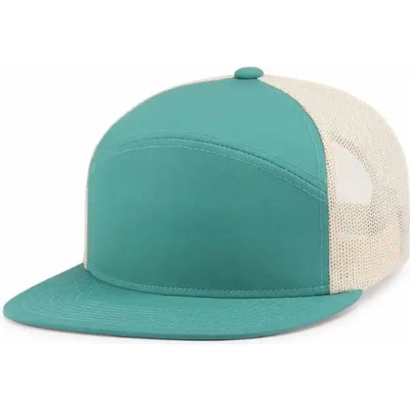 Pacific Headwear P787 6-Panel Arch Trucker Snapback Cap – Teal Beige Teal