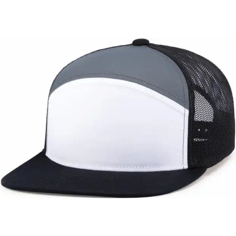 Pacific Headwear P787 6-Panel Arch Trucker Snapback Cap – White Graphite Black