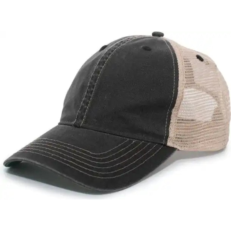 Pacific Headwear V37 Vintage Dirty Trucker Snapback Cap – Black Tan Black