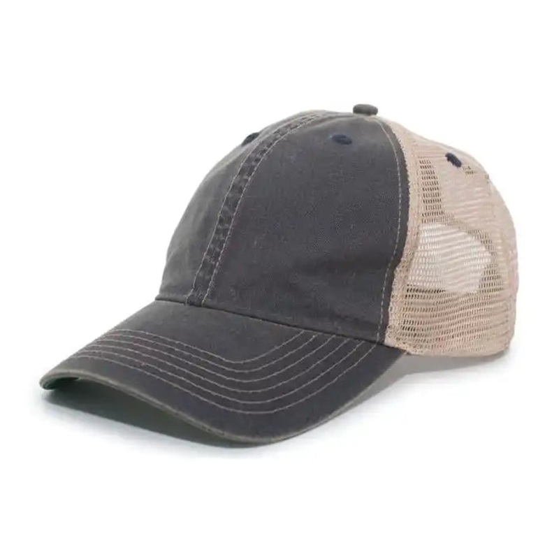 Pacific Headwear V37 Vintage Dirty Trucker Snapback Cap – Navy Tan Navy