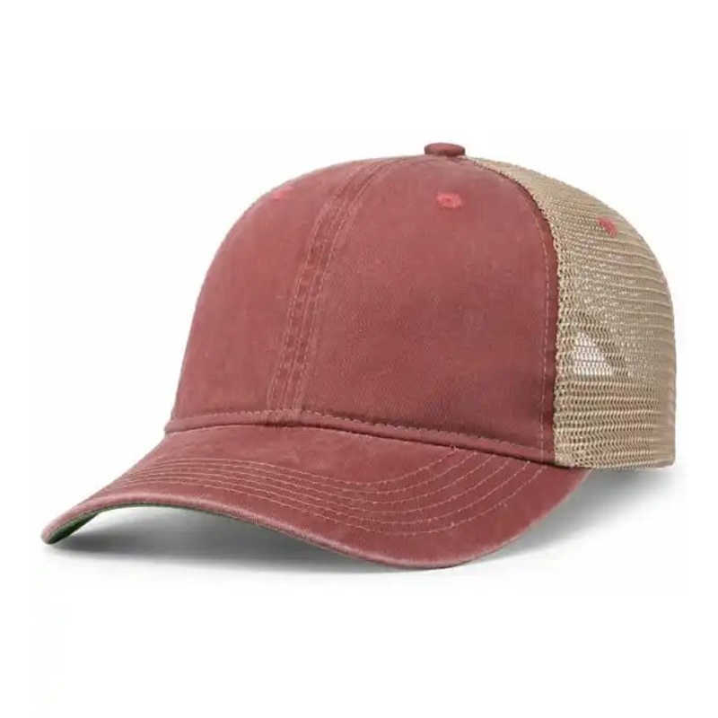 Pacific Headwear V37 Vintage Dirty Trucker Snapback Cap – Red Tan Red