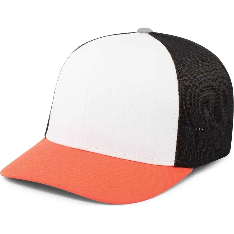 Pacific Headwear P401 Fusion Trucker Cap – White Black Orange