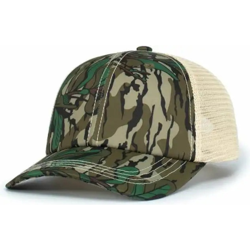 Pacific Headwear P640 Vintage Mossy Oak Trucker Cap – Greenleaf Tan Greenleaf