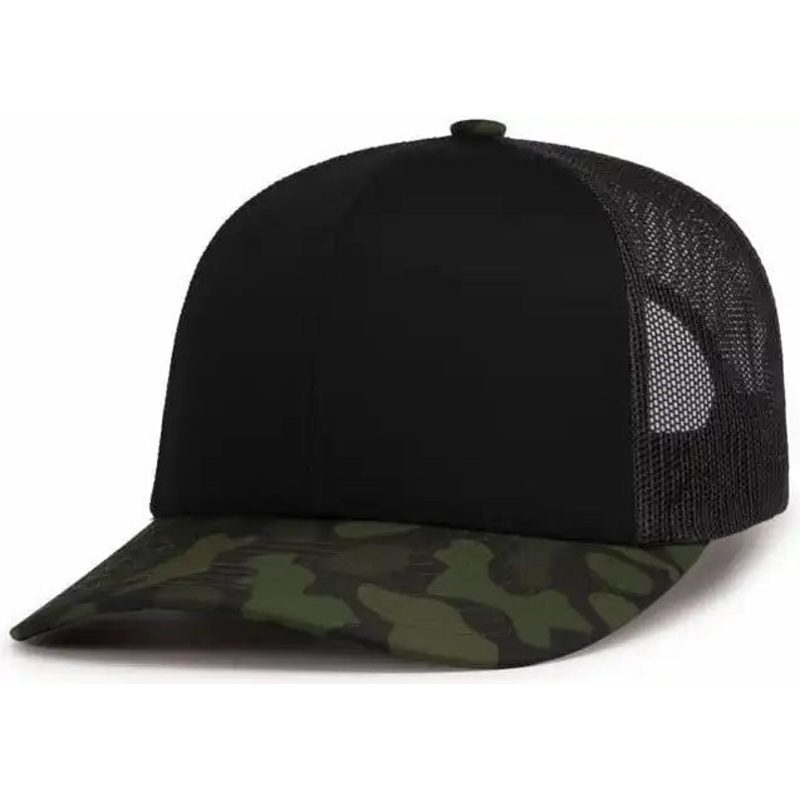 Pacific Headwear P686 Duck Camo Trucker Snapback Cap – Black Lt Charcoal Woodland
