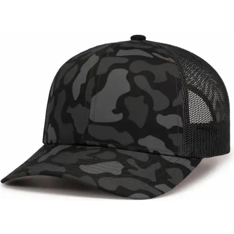Pacific Headwear P686 Duck Camo Trucker Snapback Cap – Blackout Lt Charcoal Blackout