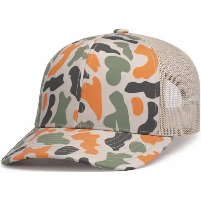 Pacific Headwear P686 Duck Camo Trucker Snapback Cap – Blaze Camo Khaki Blaze Camo