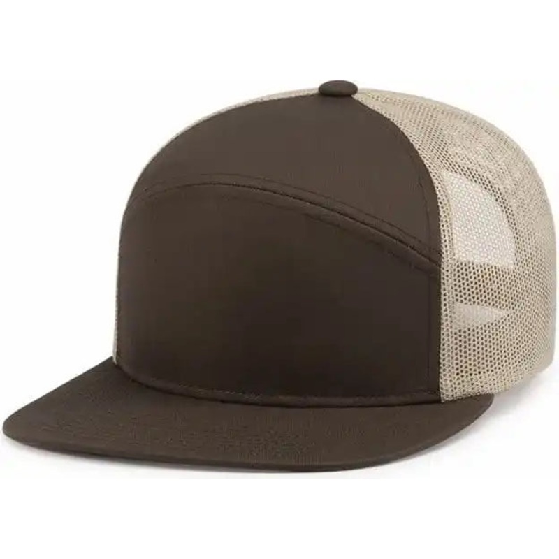 Pacific Headwear P787 6-Panel Arch Trucker Snapback Cap – Brown Khaki Brown