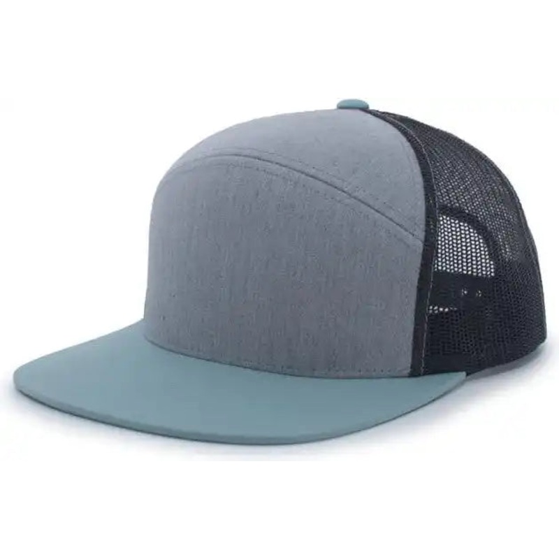 Pacific Headwear P787 6-Panel Arch Trucker Snapback Cap – Heather Grey Smoke Blue