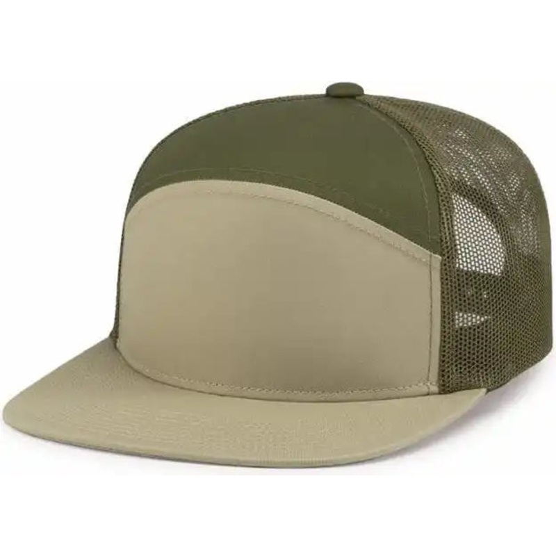 Pacific Headwear P787 6-Panel Arch Trucker Snapback Cap – Khaki Moss Khaki