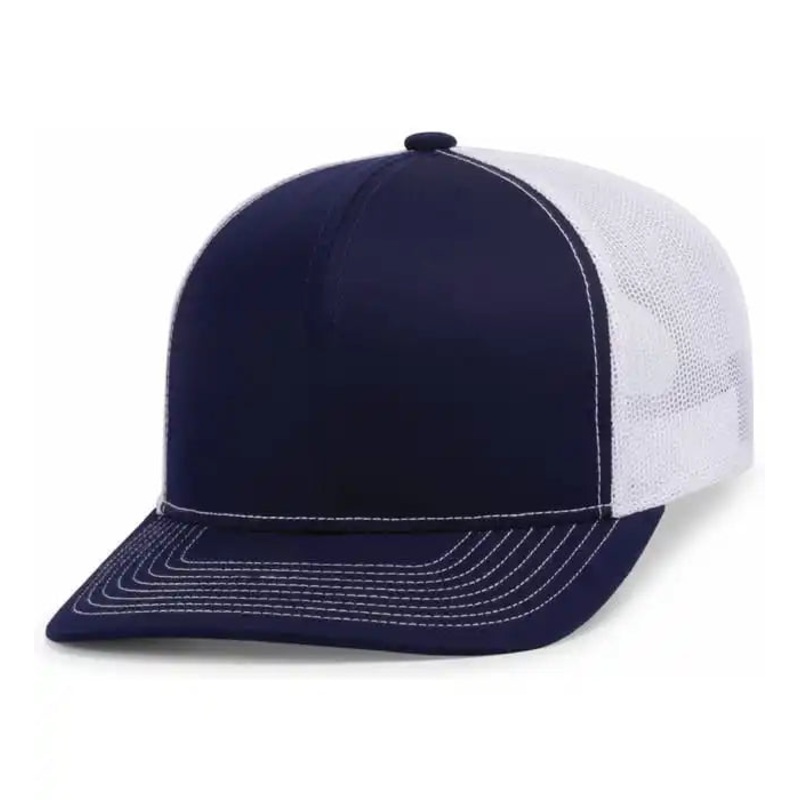Pacific Headwear 104S Contrast Stitch Trucker Snapback – True Navy White True Navy