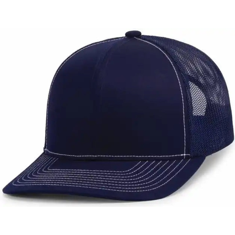 Pacific Headwear 104S Contrast Stitch Trucker Snapback – True Navy White