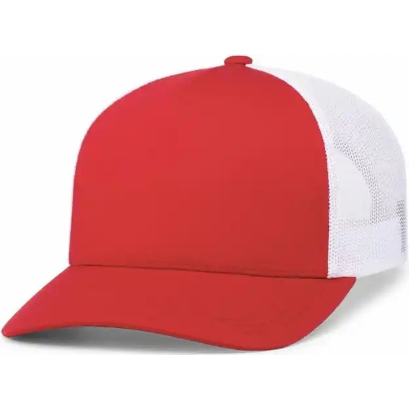 Pacific Headwear 105C 5-Panel Trucker Snapback Cap – Red White Red