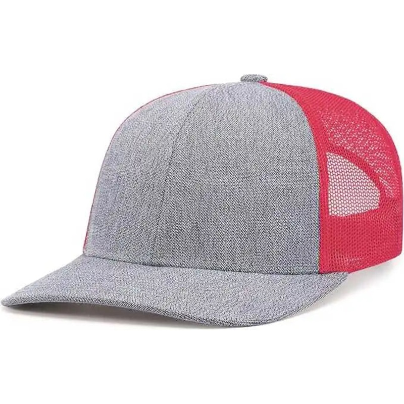 Pacific Headwear 210C Melange Heather Low-Profile Trucker – Grey Heather Red Grey Heather