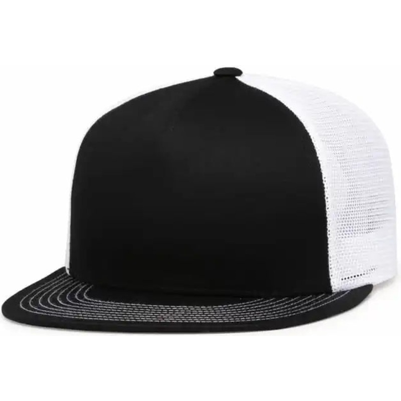 Pacific Headwear 4D7 D-Series 5-Panel Trucker Snapback Cap – Black White Black