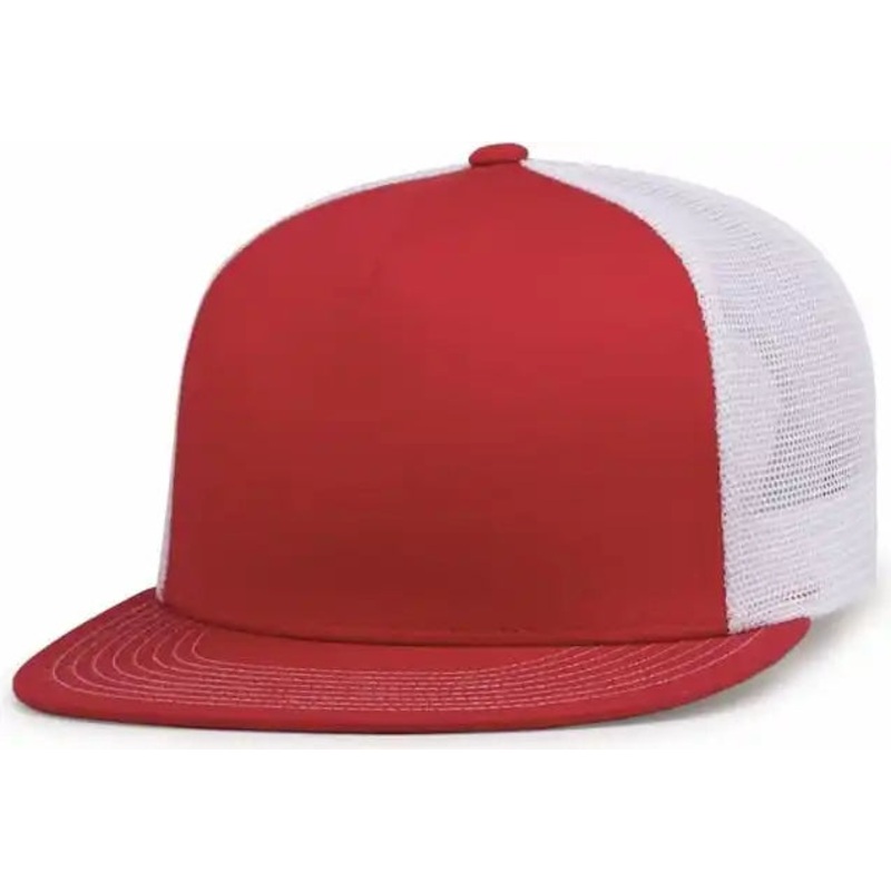 Pacific Headwear 4D7 D-Series 5-Panel Trucker Snapback Cap – Red White Red