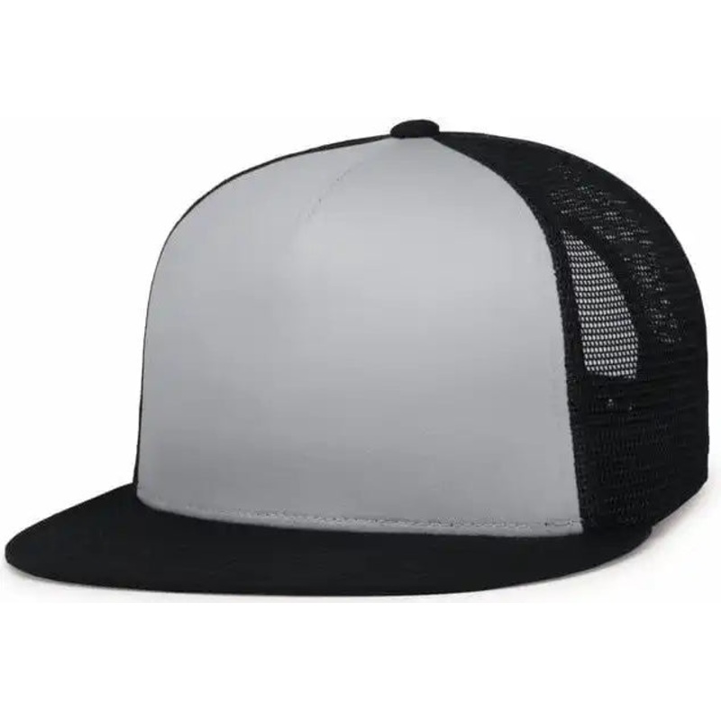 Pacific Headwear 4D7 D-Series 5-Panel Trucker Snapback Cap – Silver Black Black
