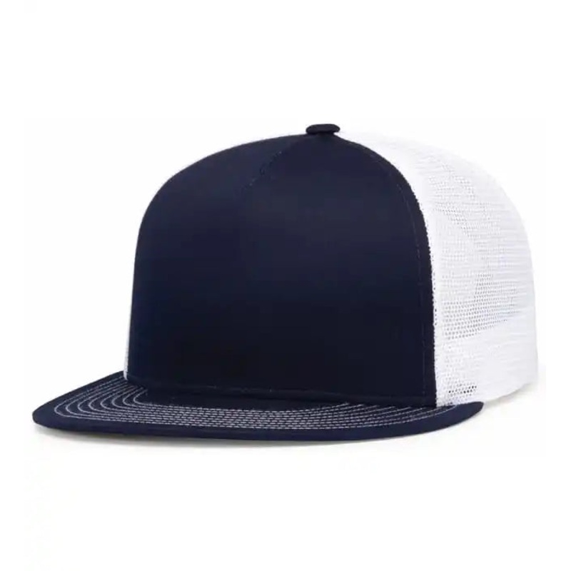Pacific Headwear 4D7 D-Series 5-Panel Trucker Snapback Cap – True Navy White True Navy
