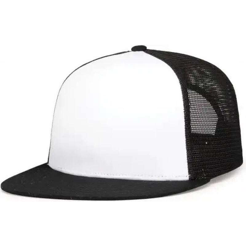 Pacific Headwear 4D7 D-Series 5-Panel Trucker Snapback Cap – White Black Black