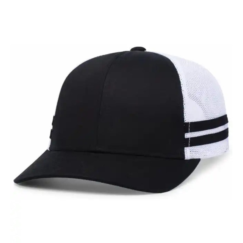 Pacific Headwear P115 Low-Profile Stripe Trucker Cap – Black White Black