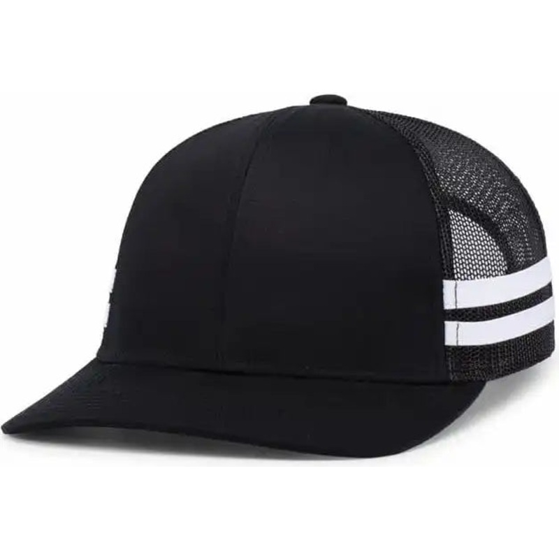Pacific Headwear P115 Low-Profile Stripe Trucker Cap – Black White