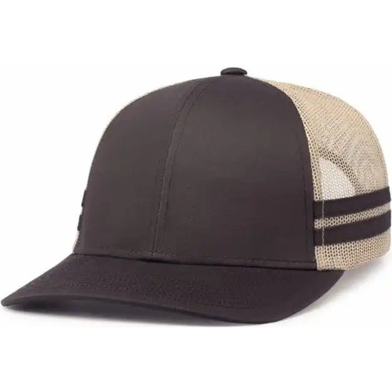Pacific Headwear P115 Low-Profile Stripe Trucker Cap – Brown Khaki Brown