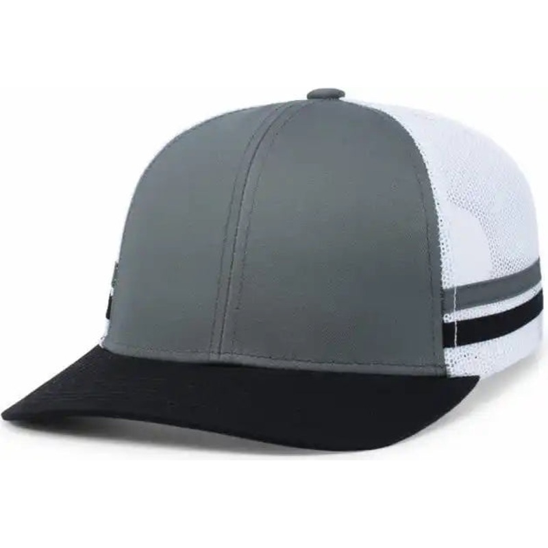Pacific Headwear P115 Low-Profile Stripe Trucker Cap – Graphite White Black