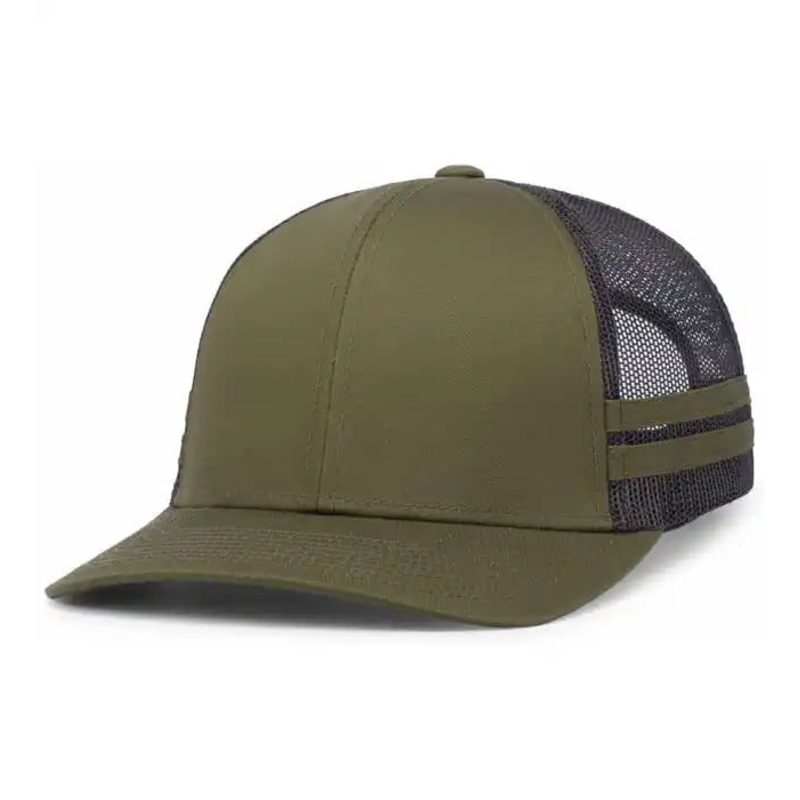 Pacific Headwear P115 Low-Profile Stripe Trucker Cap – Moss Lt Charcoal Moss