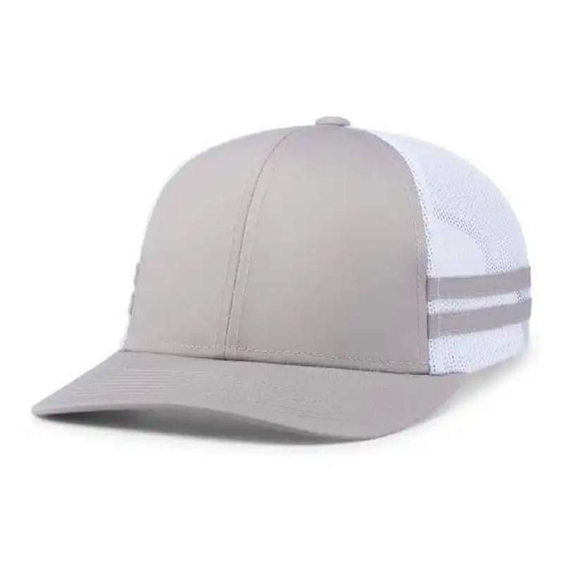 Pacific Headwear P115 Low-Profile Stripe Trucker Cap – Silver White Silver