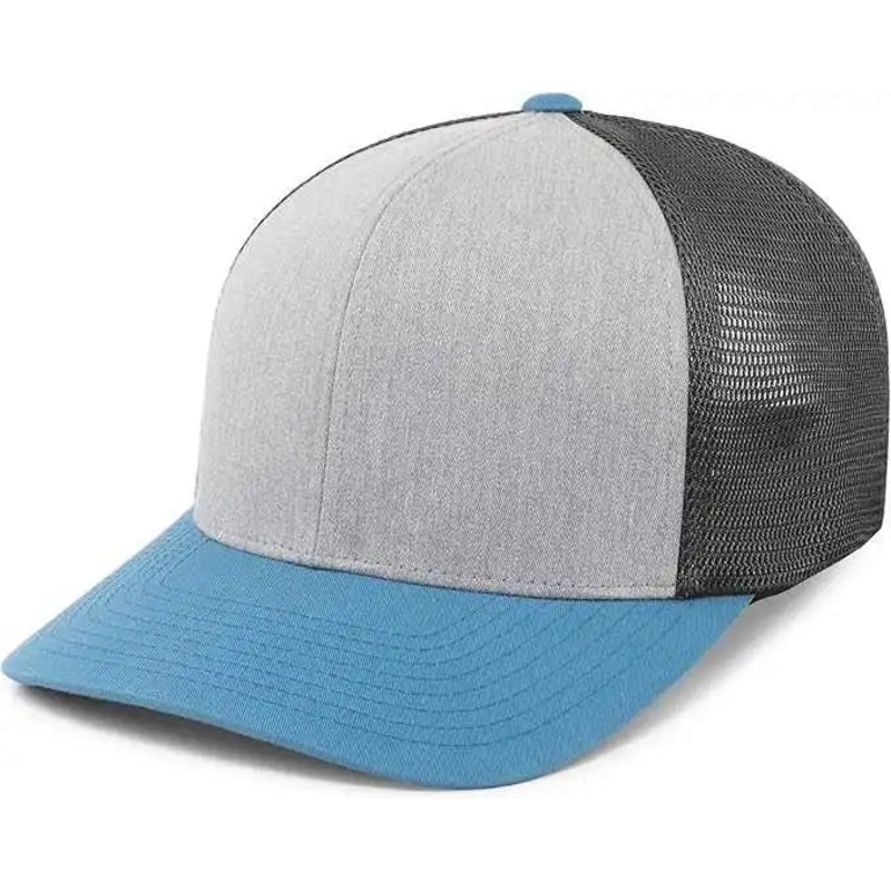 Pacific Headwear P151 Trucker Pacflex Snapback Cap – Heather Grey Lt Charcoal Ocean Blue