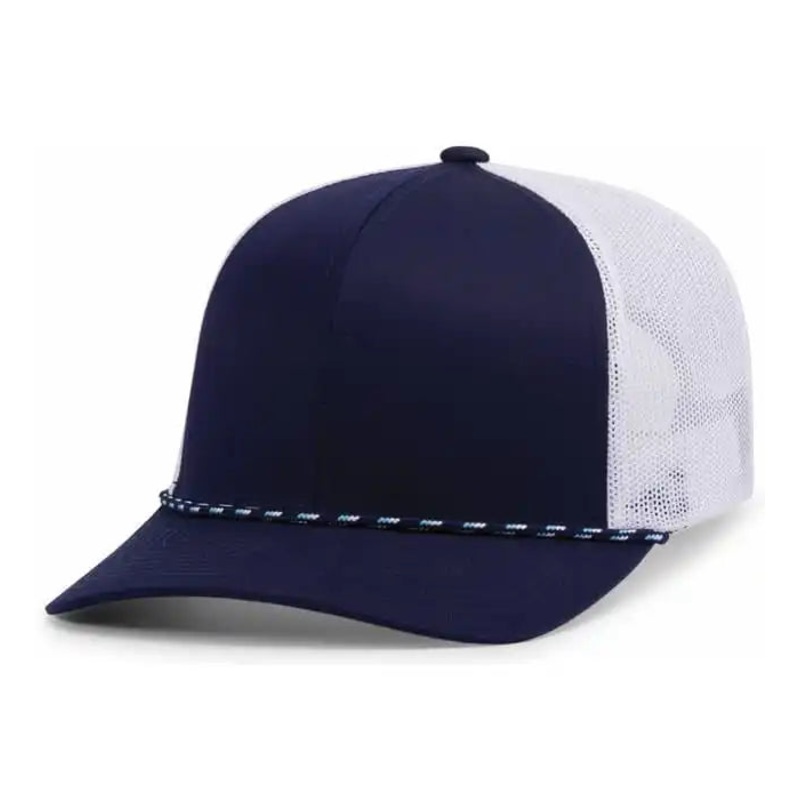 Pacific Headwear 104BR Trucker Snapback Braid Cap – True Navy White True Navy