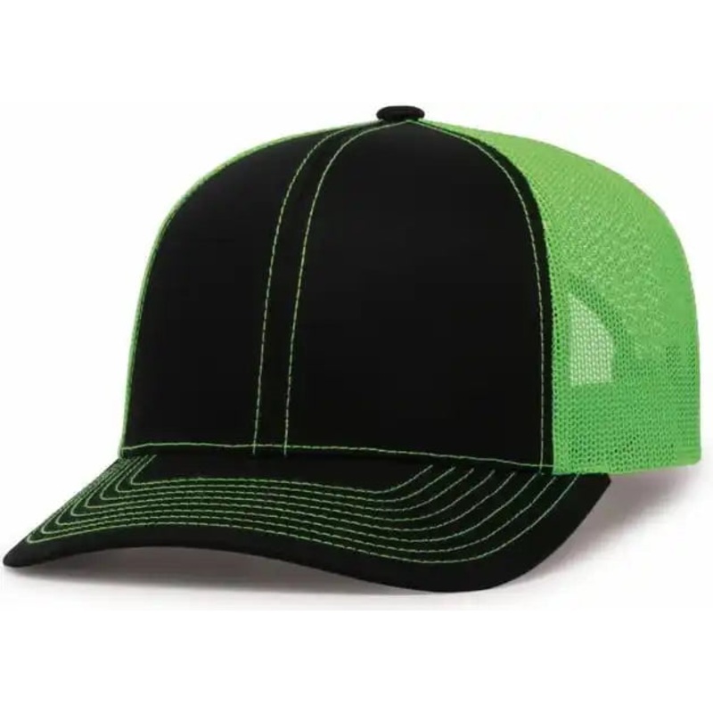 Pacific Headwear 104C Trucker Snapback Cap – Black Neon Green Black