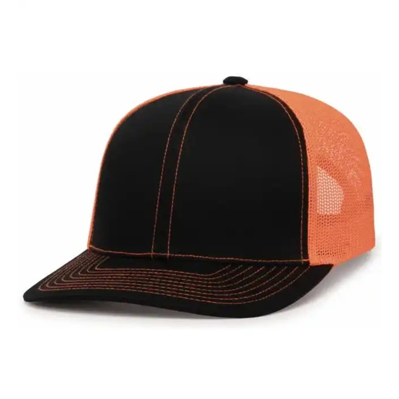 Pacific Headwear 104C Trucker Snapback Cap – Black Neon Orange Black
