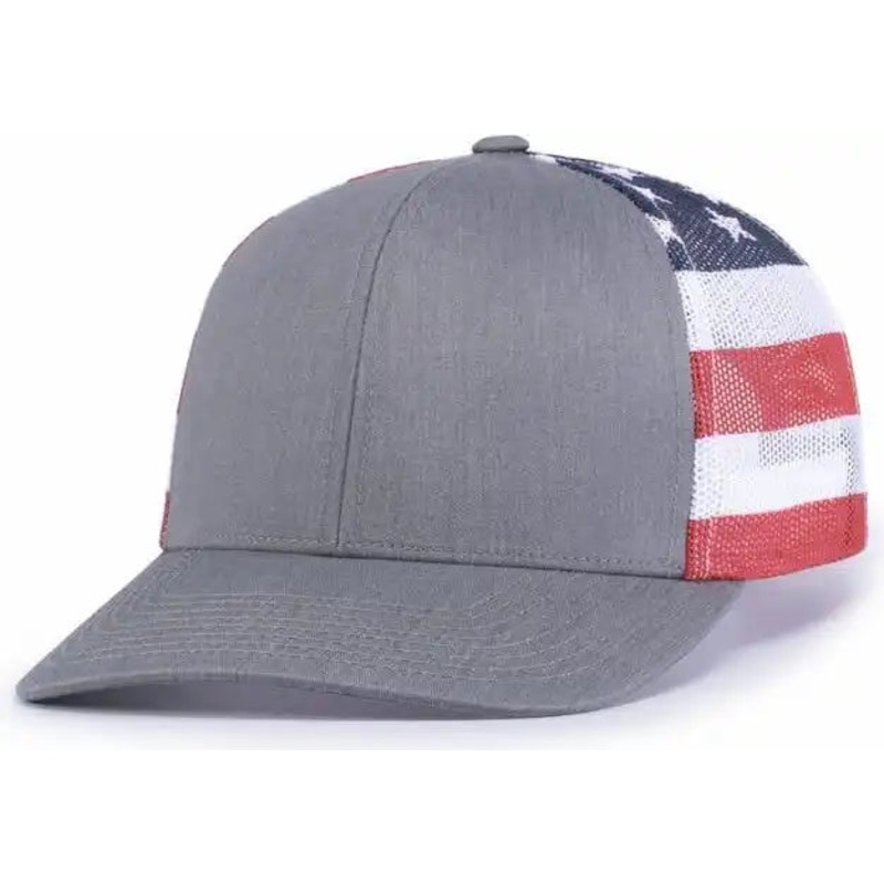 Pacific Headwear 104P Printed Trucker Cap – Heather Grey USa Heather Grey
